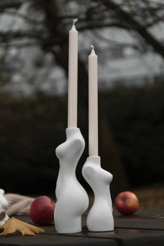 Ljusstake - Femina helfigur hvit 23,5cm