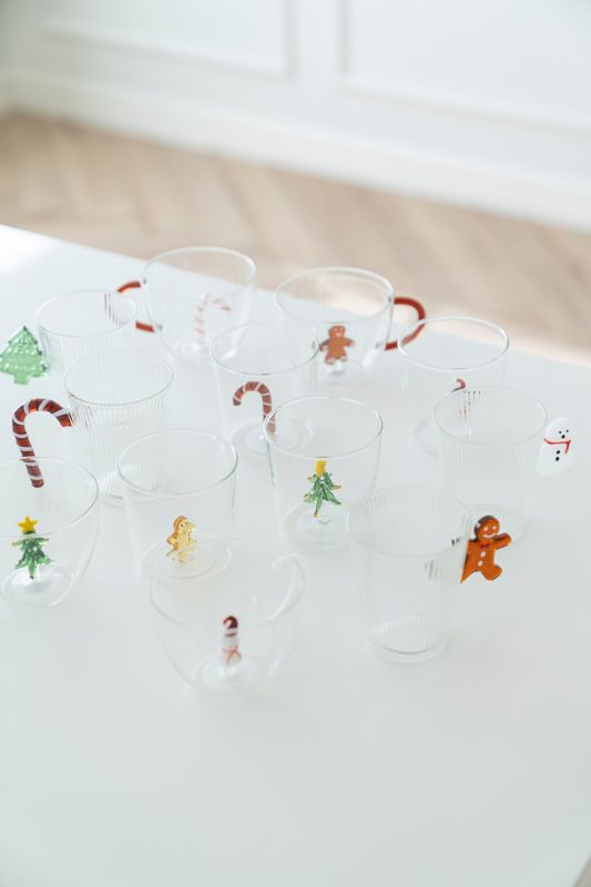 Tekopp - Glas Räfflor Candy Cane